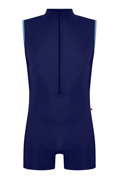Victor Semi-Unitard in N-Dark Blue body & zipper color with T-Bluebell trim color
