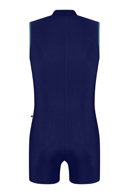 Victor Semi-Unitard in N-Dark Blue body & zipper color with T-Bluebell trim color