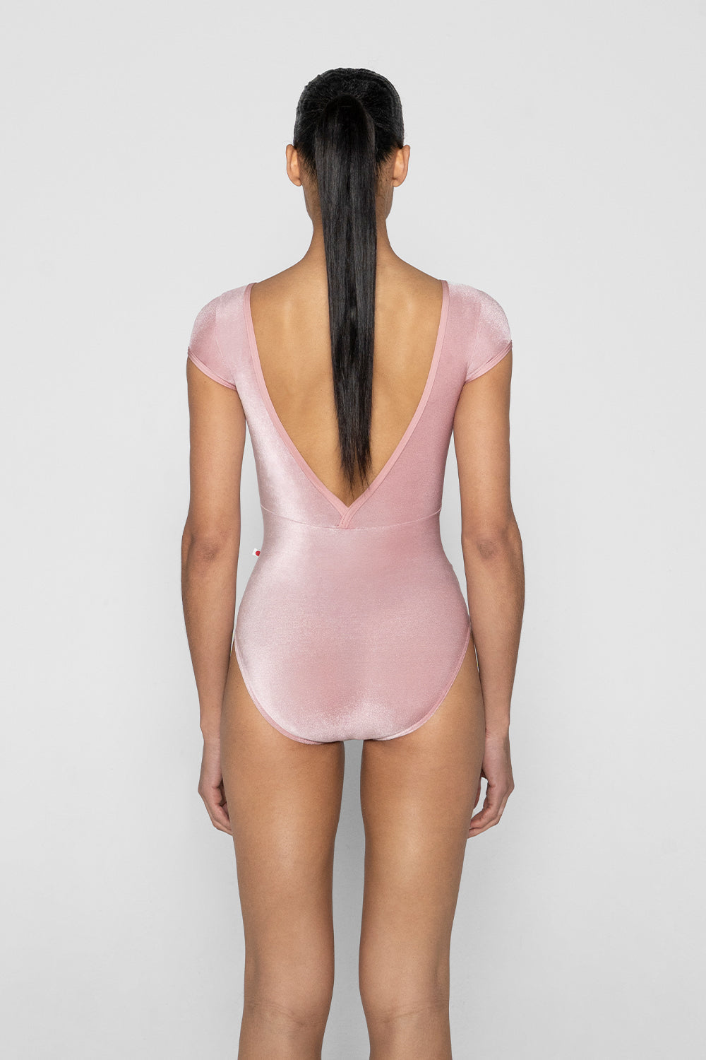 Alicia leotard in V-Dreamy body & top color with N-Antique Rose trim color and V-Dreamy cap sleeves