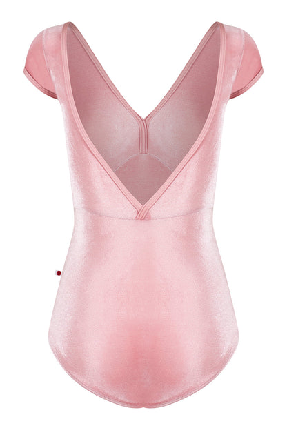 Alicia leotard in V-Dreamy body & top color with N-Antique Rose trim color and V-Dreamy cap sleeves