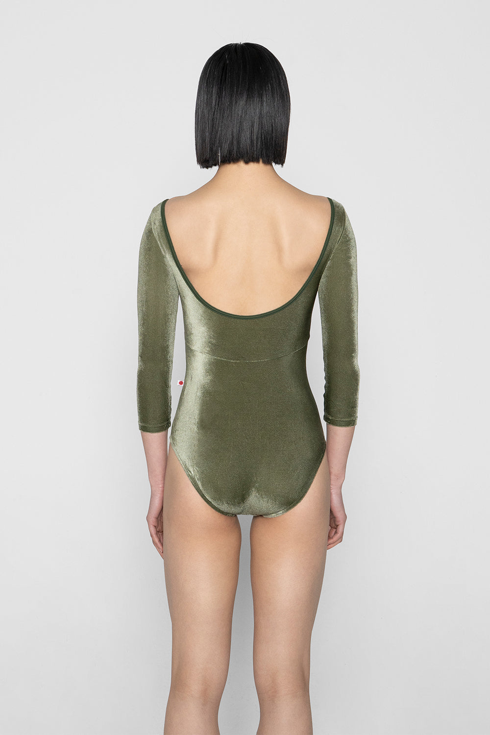 Anna Duo Pinch leotard in V-Safari body & top color with T-Jungle trim color and V-Safari 3Q sleeves