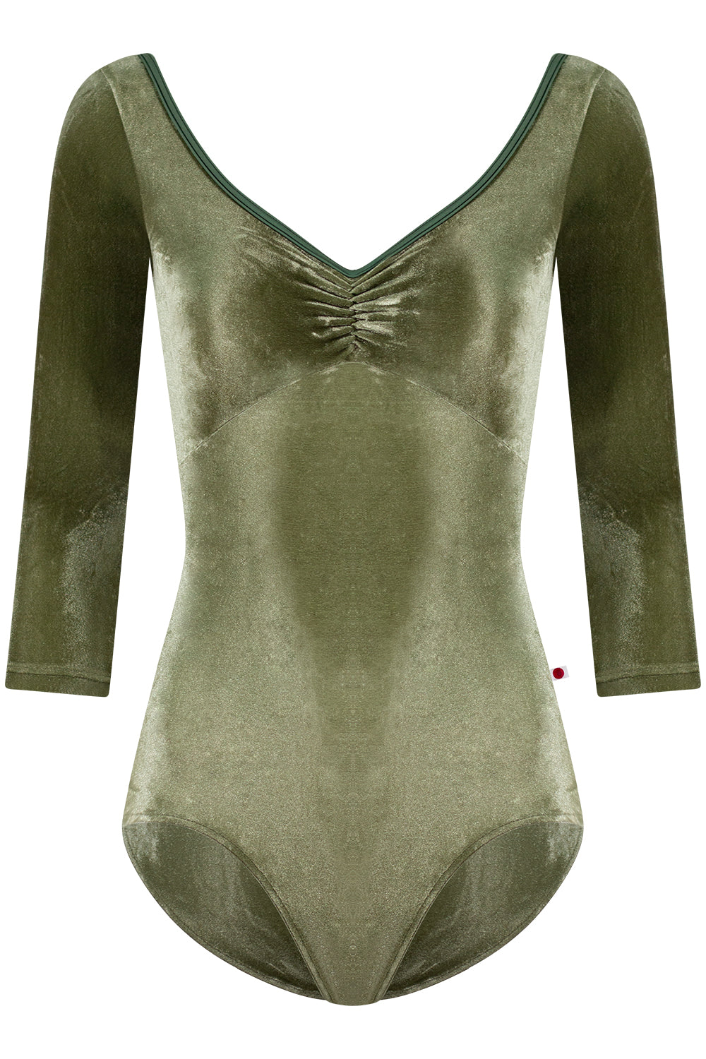 Anna Duo Pinch leotard in V-Safari body & top color with T-Jungle trim color and V-Safari 3Q sleeves