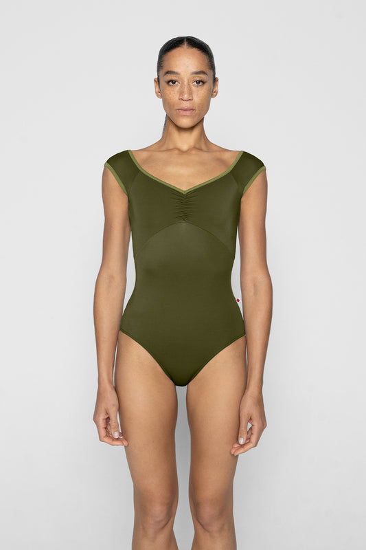 Elli leotard in T-Jungle body & top color color with T-Eden trim color