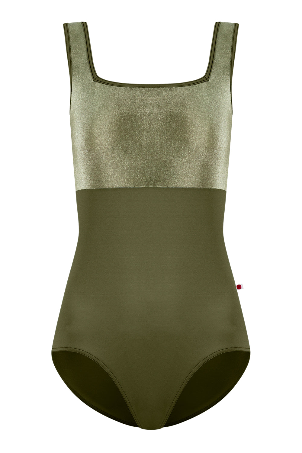 Marieke leotard in T-Jungle body & trim color with V-Safari top color