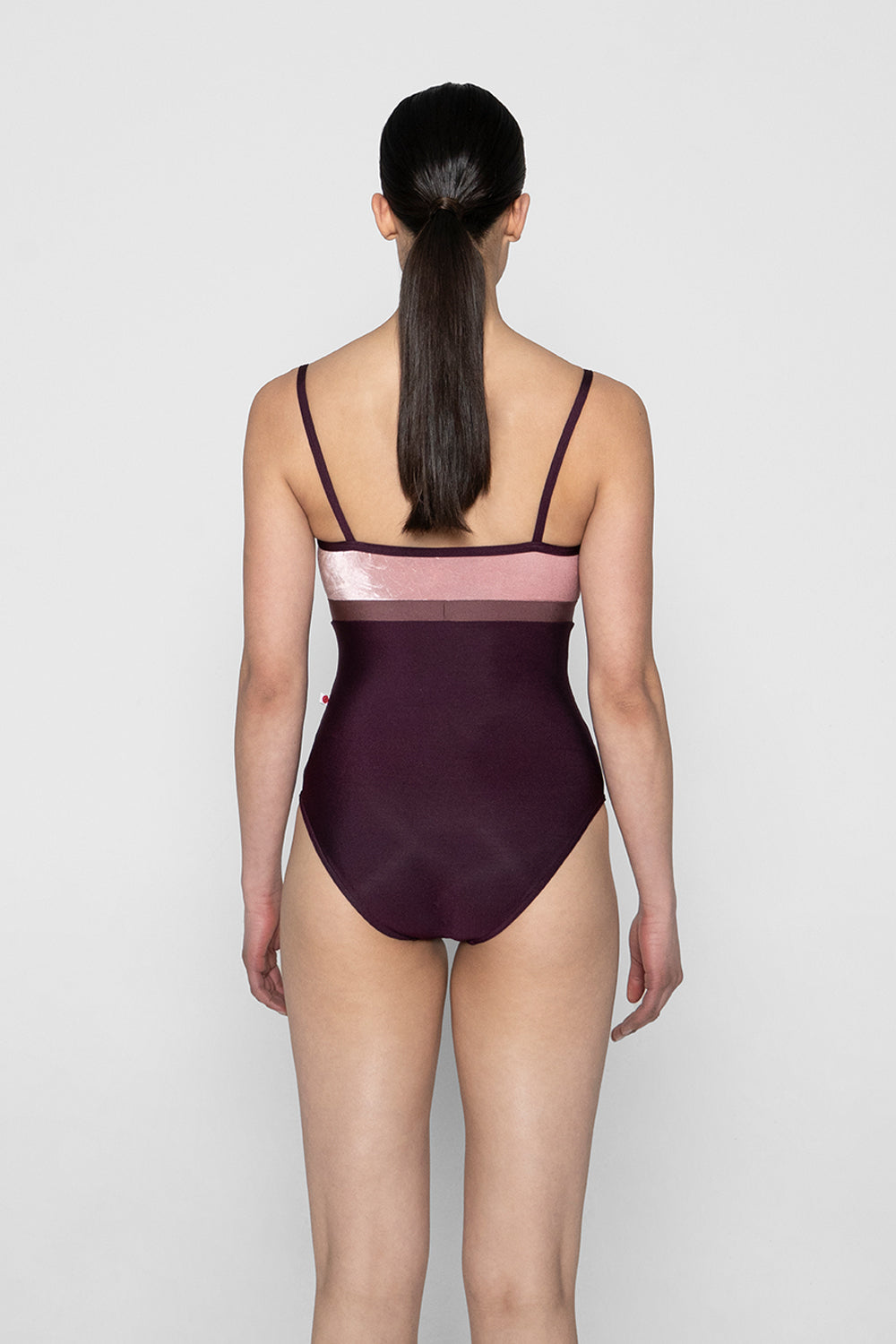 Zoe leotard in N-Opera body & trim color with V-Dreamy top color and N-Phoenix middle band color