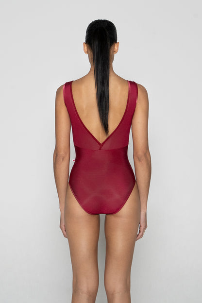 Alicia leotard in N-Berry body & top color with V-Cerise trim color