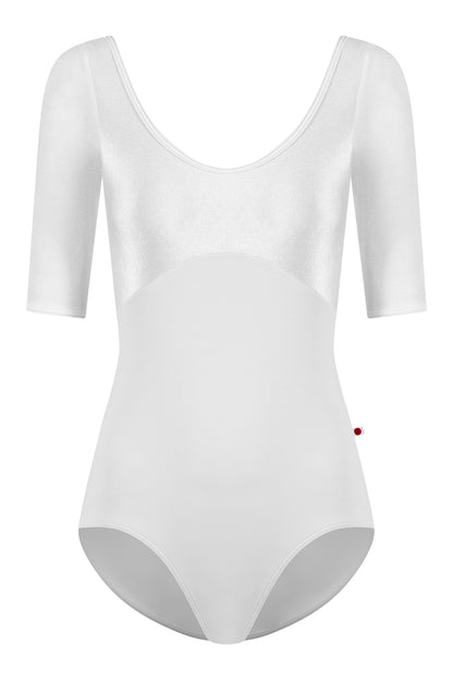 Anna Duo leotard in T-White body color with V-White top color and T-White trim color with half Sleeves