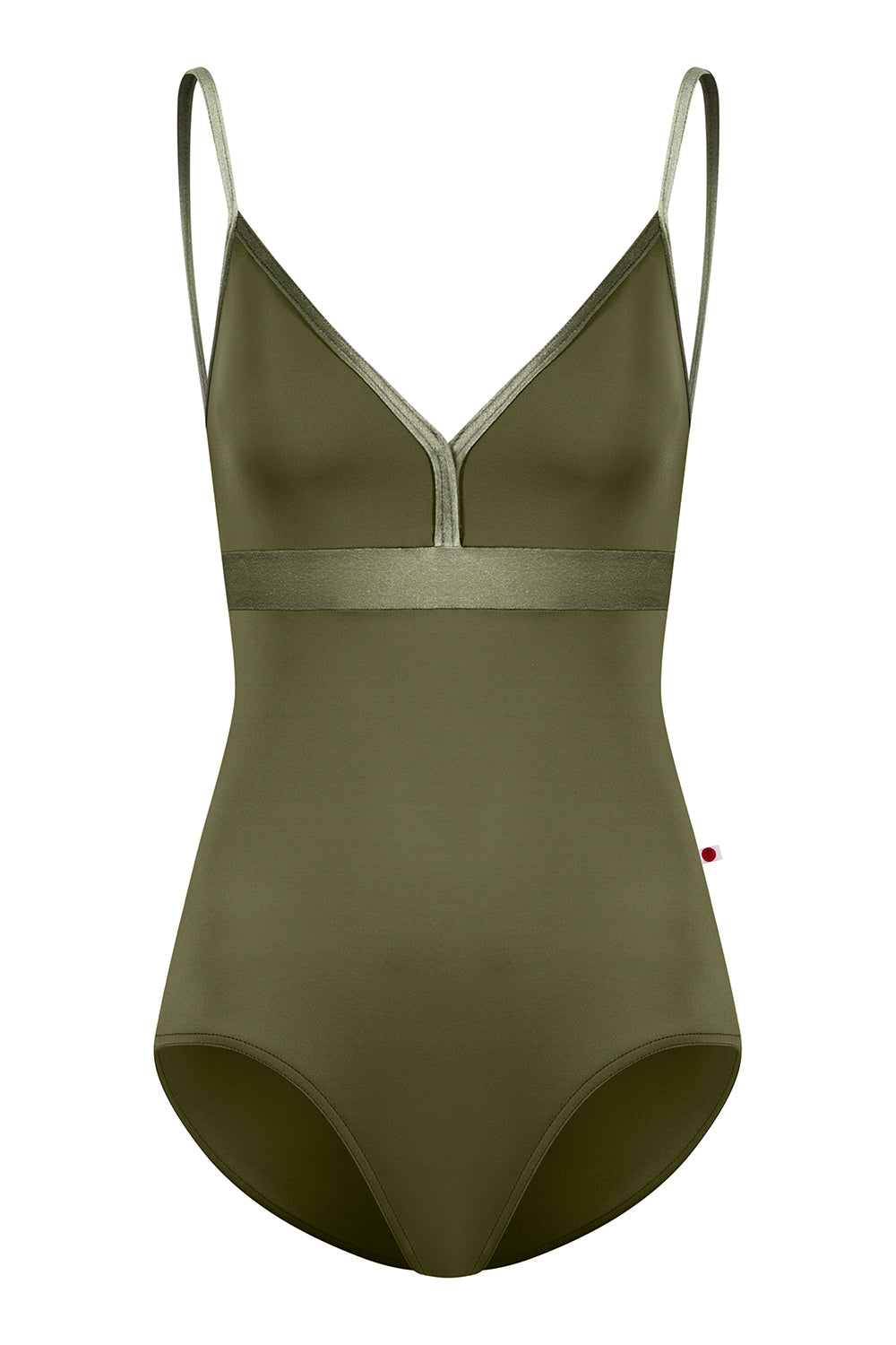 Zoe leotard in T-Jungle body & top color with V-Safari trim & middle band color