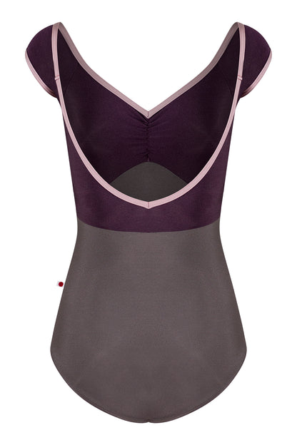 Elli leotard in N-Shadow body color with N-Eggplant top color and N-Magic trim color