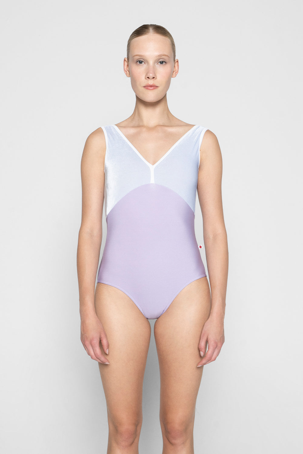 Alicia leotard in N-Poem body color with V-Serenade top color and T-White trim color