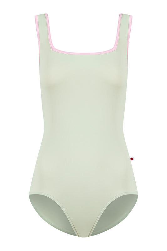 Kids Marieke leotard in T-Pistachio body color with T-Rose trim color