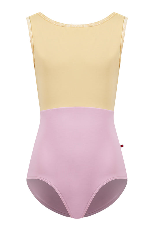 Kids Sofiane Duo leotard in T-Rose body color with T-Vanilla top color and CV-Vanilla trim color