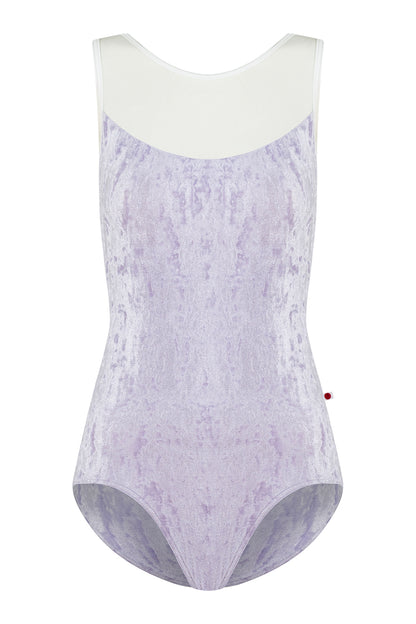 Meagan leotard in CV-Angelic body color with Mesh White op color and T-White trim color