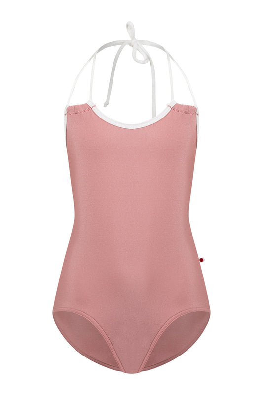 Kids Julia leotard in N-Antique Rose body color with V-White trim color