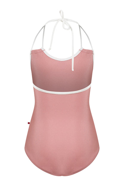 Kids Julia leotard in N-Antique Rose body color with V-White trim color