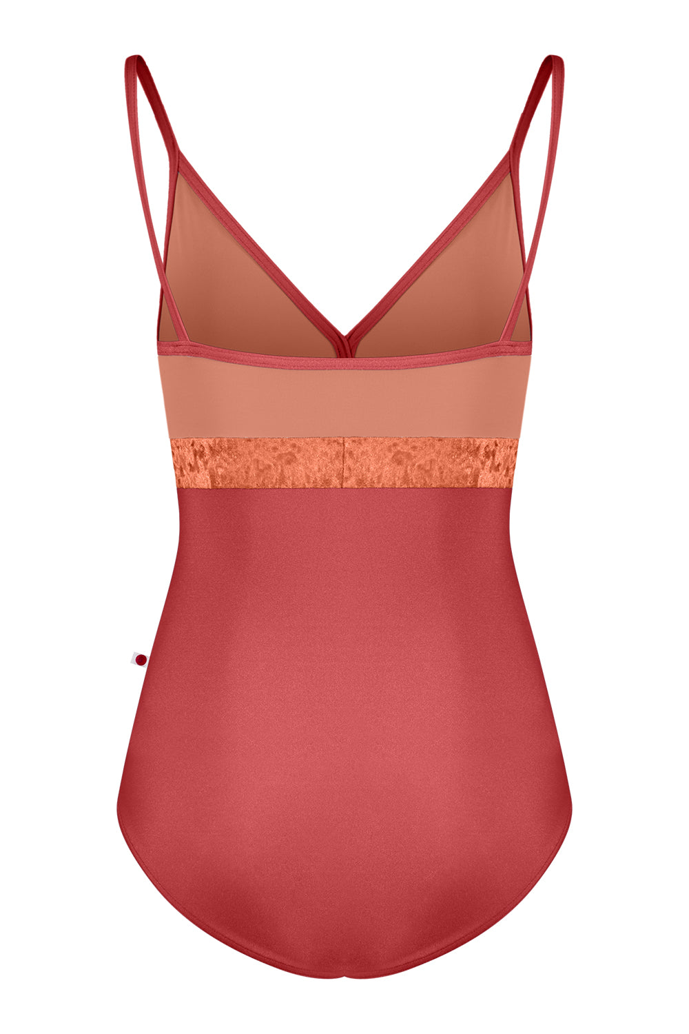 Zoe leotard in N-Fox body & trim color with N-Rosewood top color and CV-Amaretto middle band color
