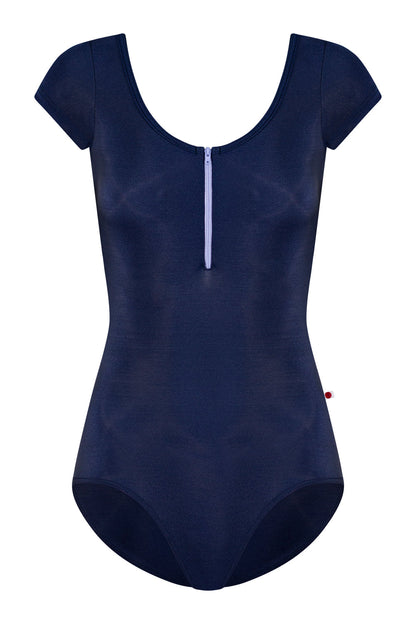 Cora leotard in N-Dark Blue body color with N-Dark Blue trim color and N-Poem zipper color