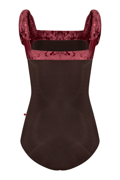 Mimi leotard in N-Espresso body color with CV-Garnet top color