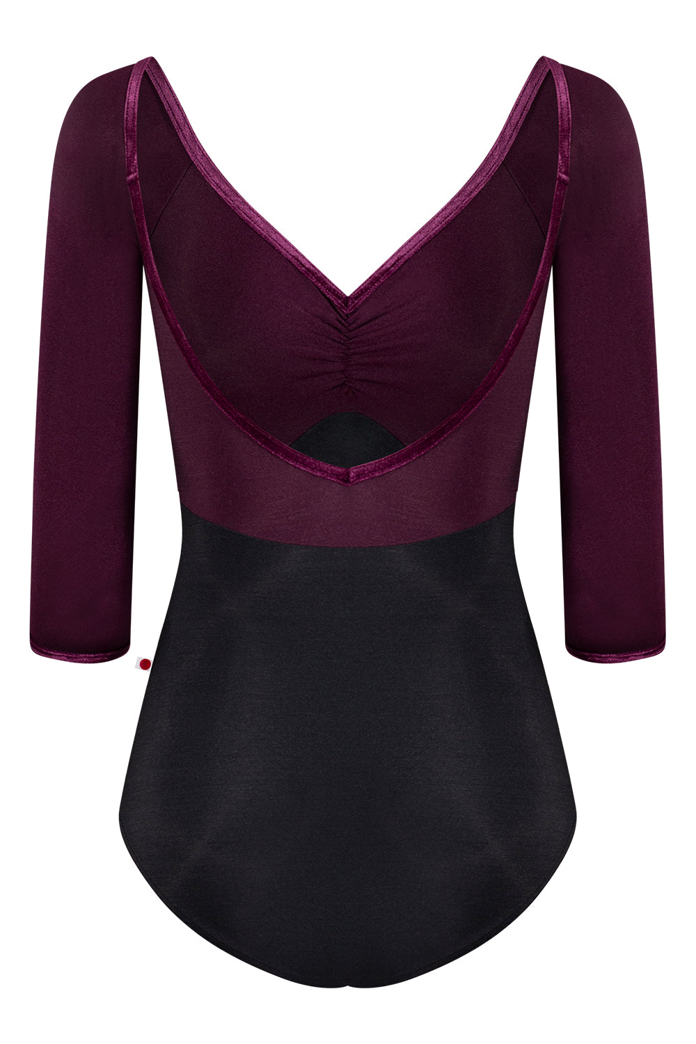 Elli leotard in N-Black body color with N-Opera top color & 3Q sleeves and V-Roxy trim color
