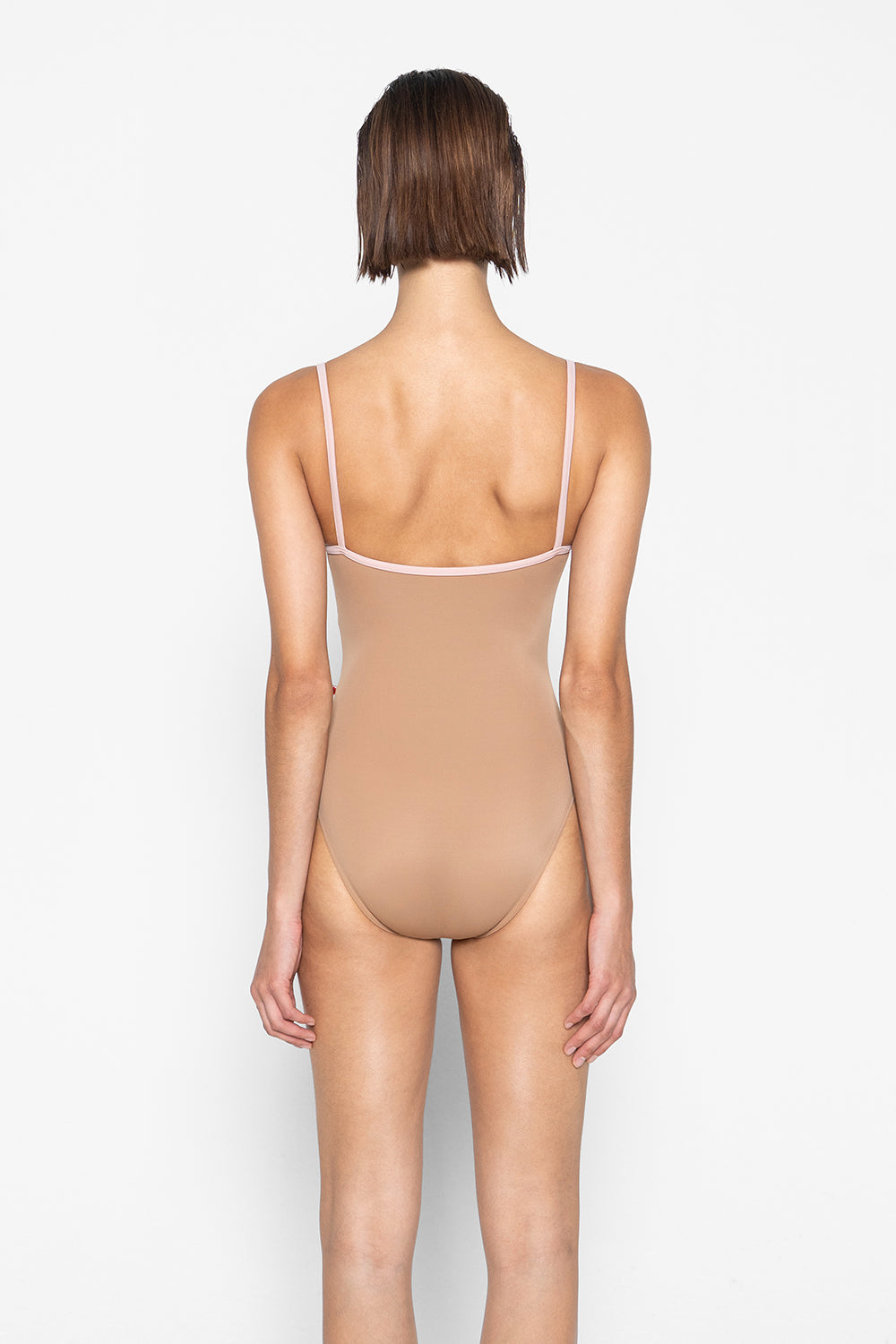 Kathy leotard in T-Sepia body color, T-Petal trim color with Mesh Blush overlay