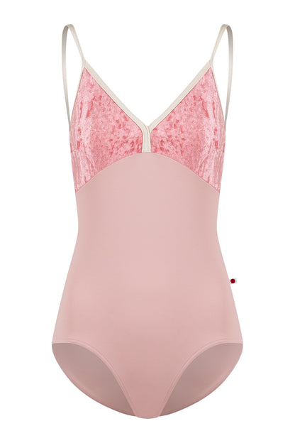 Daria leotard in T-Petal body color with CV-Romance top color and N-Pearl trim color