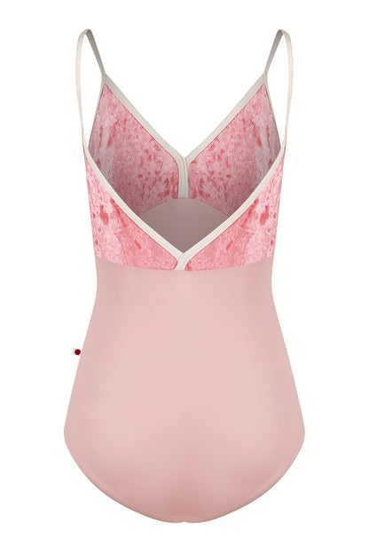 Daria leotard in T-Petal body color with CV-Romance top color and N-Pearl trim color