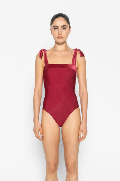 Mimi leotard in N-Berry body color with V-Cerise top color
