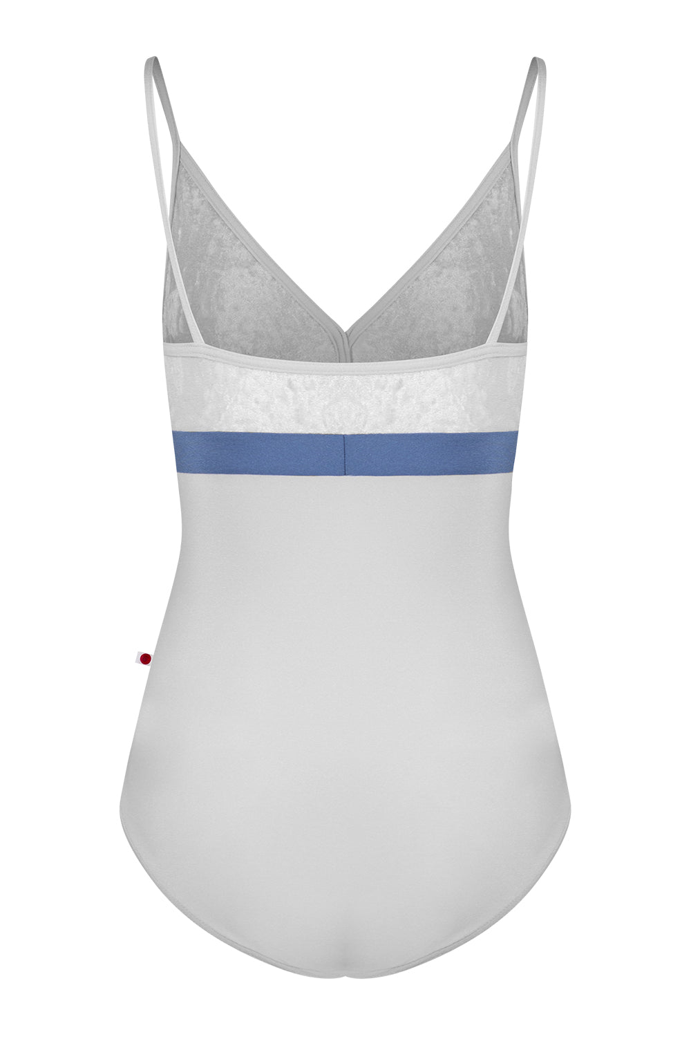 Zoe leotard in N-Silver body & trim color with CV-Silver top color and N-Arctic middle band color