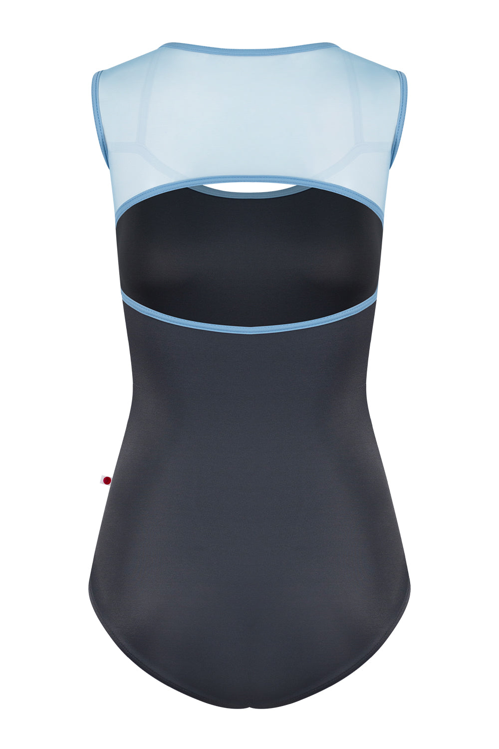 Becky leotard in T-Titanium body color with Mesh Glacier top color and T-Bluebell trim color