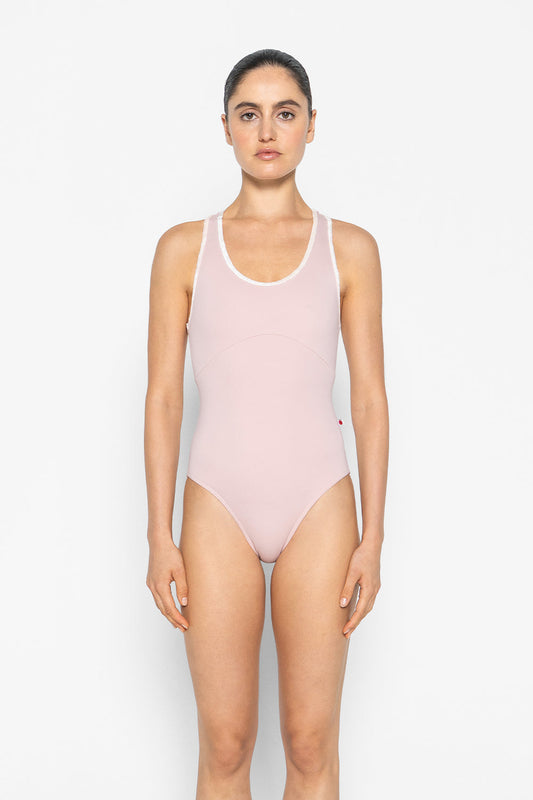 Laura Duo leotard in T-Petal body & tiop color with CV-Misty Rose trim color