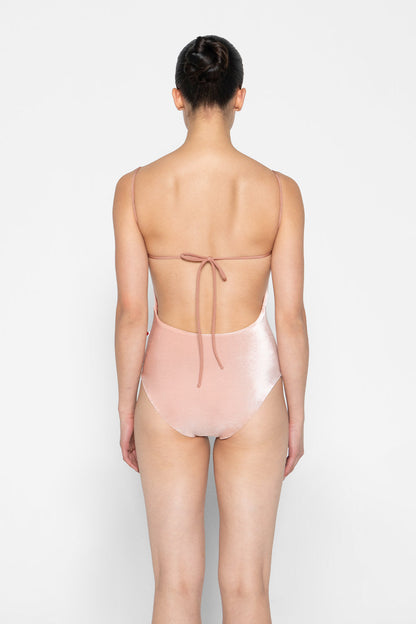 Romy leotard in V-Blush Body color with N-Rosewood inner pannel and N-Rosewood trim color