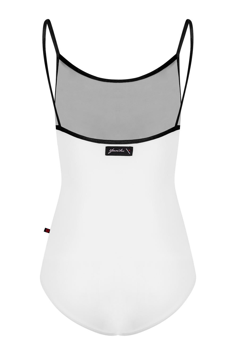 Kathy black label leotard in T-White body color with Velvet Flocking Mesh top color and V-Black trim color