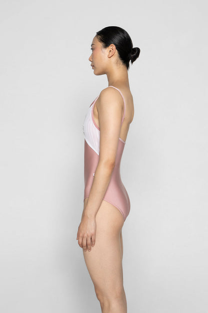 Kathy leotard in N-Antique Rose body color, V-Dreamy trim color with Mesh White overlay