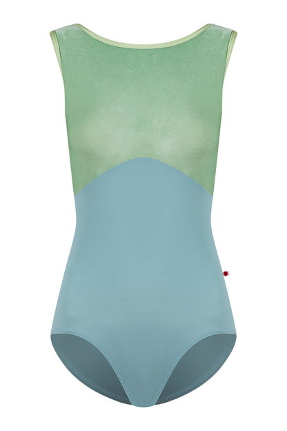 Sofiane Duo leotard in T-Fog body color with V-Meadow top color and N-Ginko trim color