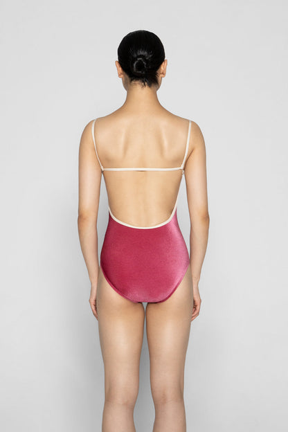 Tamara leotard in V-Peony body color with N-Pearl trim color