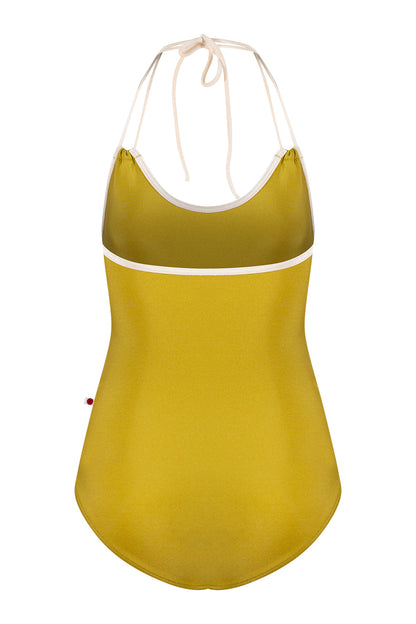 Julia leotard in N-Cricket body color with V-Buttermilk trim color