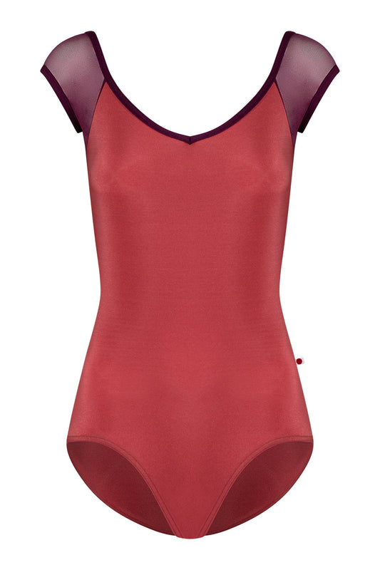 Nina leotard in N-Fox body color with Mesh Opera top color & cap sleeves and N-Opera trim color