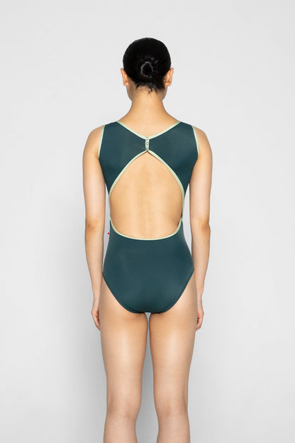 Larissa leotard in T-Kale body color with N-Ginko trim color