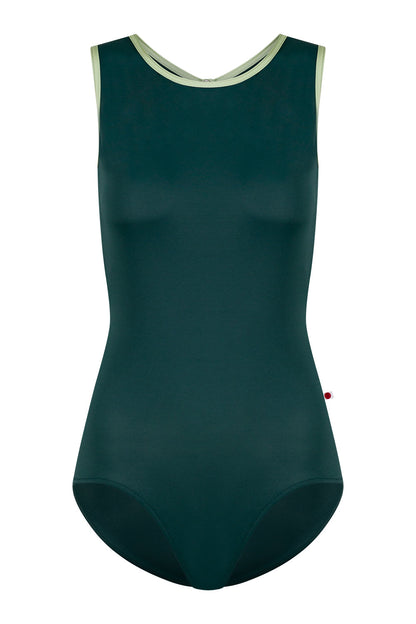 Larissa leotard in T-Kale body color with N-Ginko trim color