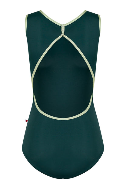Larissa leotard in T-Kale body color with N-Ginko trim color