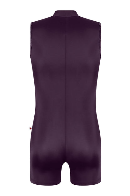 Victor Semi-Unitard in N-Eggplant body color with CV-Eggplant trim color and N-Sterling Side stripe color