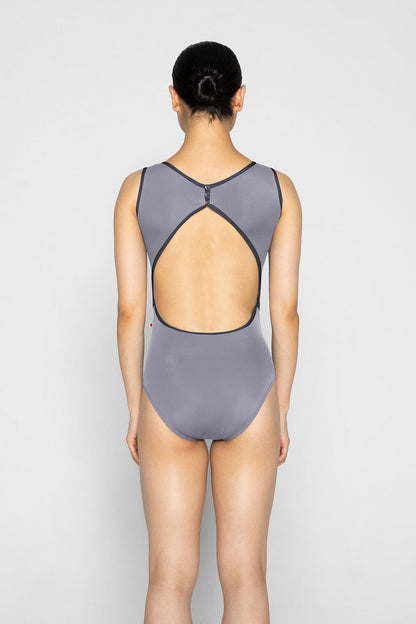 Larissa leotard in T-Slate body color with Mesh Titanium top color and T-Titanium trim color