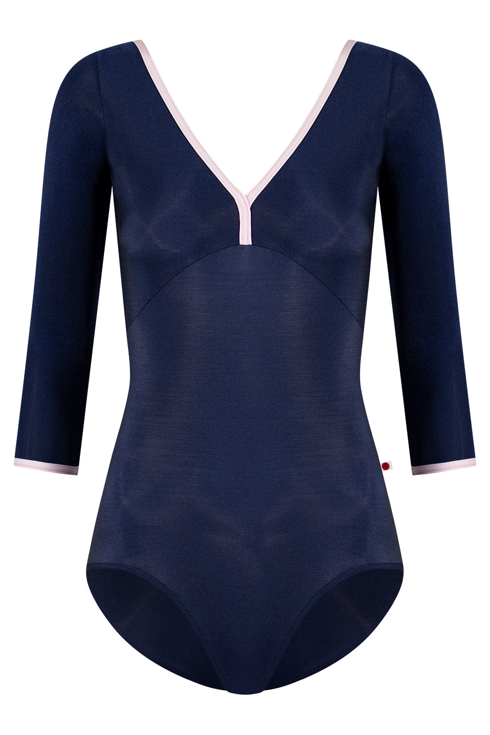 Alicia leotard in N-Dark Blue body & top color with N-Rose trim color and 3Q sleeves