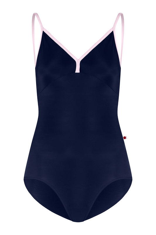 Kids Daria leotard in N-Dark Blue body & top color with N-Rose trim color