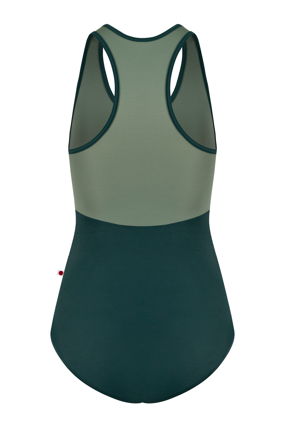 Laura Duo leotard in T-Kale body & trim color with T-Sage top color