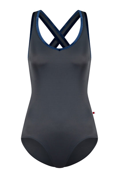 Sonoya leotard in T-Titanium body color with V-Pisces trim color