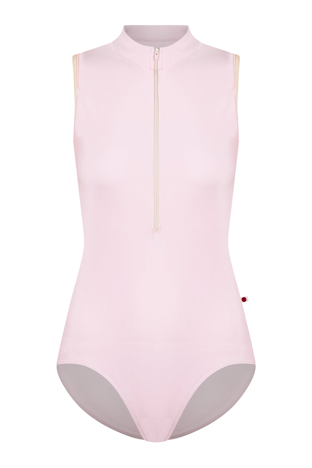 Charlotte leotard in N-Rose body color with V-Buttermilk trim & zipper color