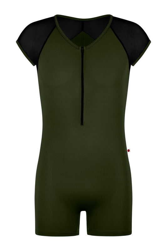 Daniil semi-unitard in T-Jungle body color with T-Black top color, T-Jungle trim color and T-Black zipper color