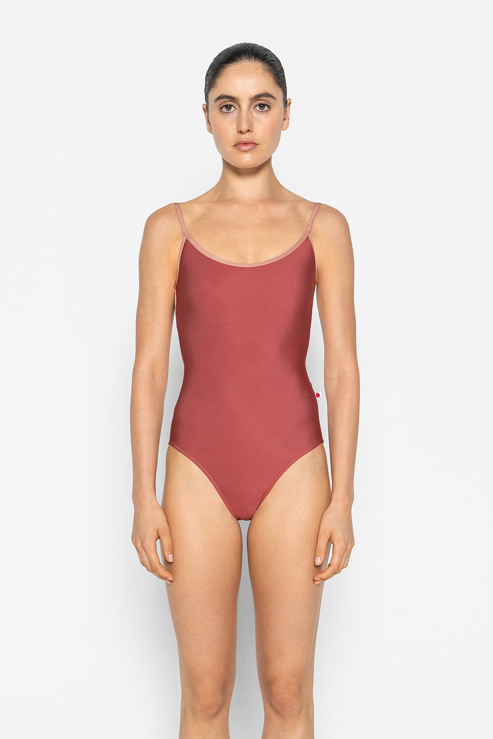 Fiona leotard in N-Fox body color with Mesh Blush top color and N-Rosewood trim color