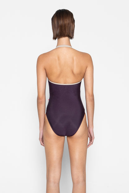 Lena leotard in N-Eggplant body color with T-Mosaic trim color